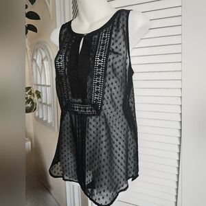 DANIEL RAINN Ladies Summer Top SMALL Blouse Black dot Sleeveless